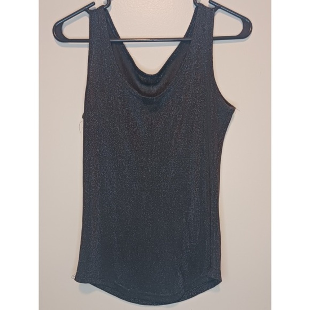 Black & Silver Lame Glitter Glimmer Tank Top Large Scoop Neck And Hem